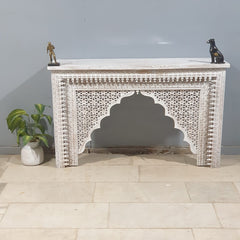 Mehrab Indian Hand Carved Jali Hall Console Table White 150x40x90 cm
