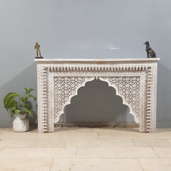Mehrab Indian Hand Carved Jali Hall Console Table White 150x40x90 cm