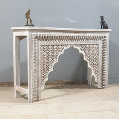 Mehrab Indian Hand Carved Jali Hall Console Table White 150x40x90 cm
