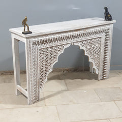 Mehrab Indian Hand Carved Jali Hall Console Table White 150x40x90 cm
