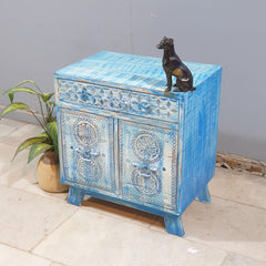 Indian Furniture Hand Carved Solid Wood Small Cabinet 60x40x65 Cm