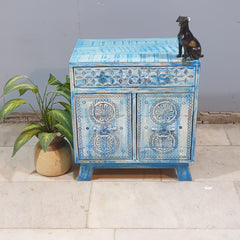 Indian Furniture Hand Carved Solid Wood Small Cabinet 60x40x65 Cm