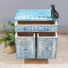 Indian Furniture Hand Carved Solid Wood Small Cabinet 60x40x65 Cm