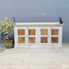 Hand Carved Solid Wood Sideboard White 160X40X80 cm