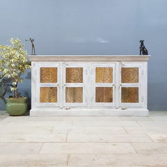 Hand Carved Solid Wood Sideboard White 160X40X80 cm