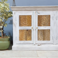 Hand Carved Solid Wood Sideboard White 160X40X80 cm