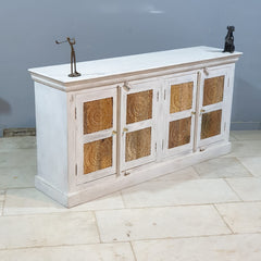 Hand Carved Solid Wood Sideboard White 160X40X80 cm