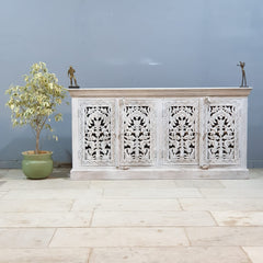 Hand Carved Solid Wood Sideboard White 160X40X80 cm