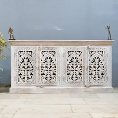 Hand Carved Solid Wood Sideboard White 160X40X80 cm