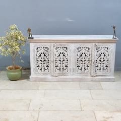 Hand Carved Solid Wood Sideboard White 160X40X80 cm