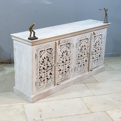 Hand Carved Solid Wood Sideboard White 160X40X80 cm