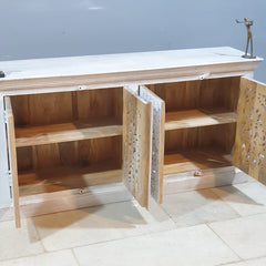 Hand Carved Solid Wood Sideboard White 160X40X80 cm