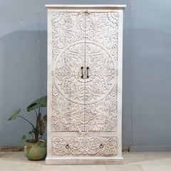Hand Carved Solid Wood Wardrobe Cabinet 90x40x180 cm