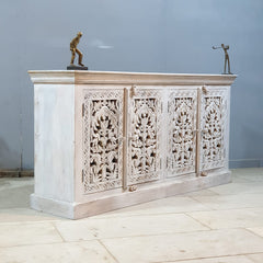 Hand Carved Solid Wood Sideboard White 160X40X80 cm