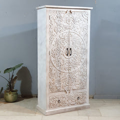 Hand Carved Solid Wood Wardrobe Cabinet 90x40x180 cm