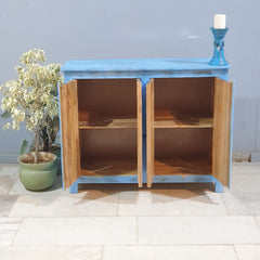 Vintage Hand Carved Solid Wood 4 Door Sideboard Blue 115X40X90 cm