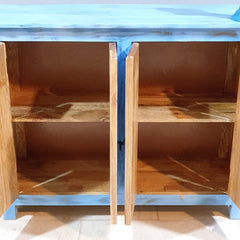 Vintage Hand Carved Solid Wood 4 Door Sideboard Blue 115X40X90 cm
