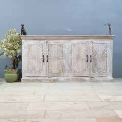 Hand Carved Solid Wood Sideboard White 180X40X90 cm