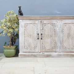 Hand Carved Solid Wood Sideboard White 180X40X90 cm