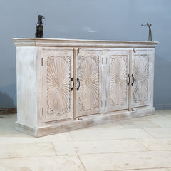 Hand Carved Solid Wood Sideboard White 180X40X90 cm