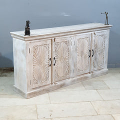 Hand Carved Solid Wood Sideboard White 180X40X90 cm