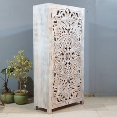 Kalah Hand Carved Solid Wood Wardrobe Cabinet 90x40x180 cm