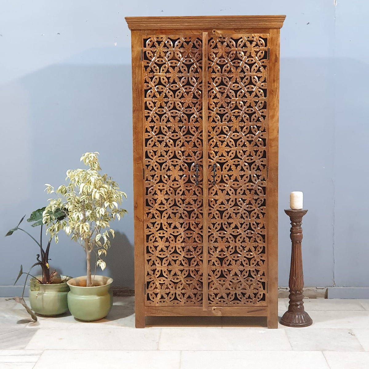 Hand Carved Solid Wood Wardrobe Cabinet 90x40x180 cm Brown