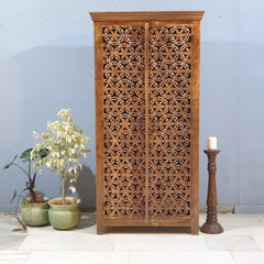 Hand Carved Solid Wood Wardrobe Cabinet 90x40x180 cm Brown