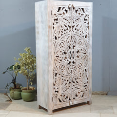 Kalah Hand Carved Solid Wood Wardrobe Cabinet 90x40x180 cm