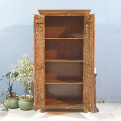 Hand Carved Solid Wood Wardrobe Cabinet 90x40x180 cm Brown