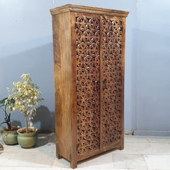 Hand Carved Solid Wood Wardrobe Cabinet 90x40x180 cm Brown