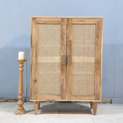 Rattan Elegance Series Mango Wood Cane 2Doors Cabinet D119