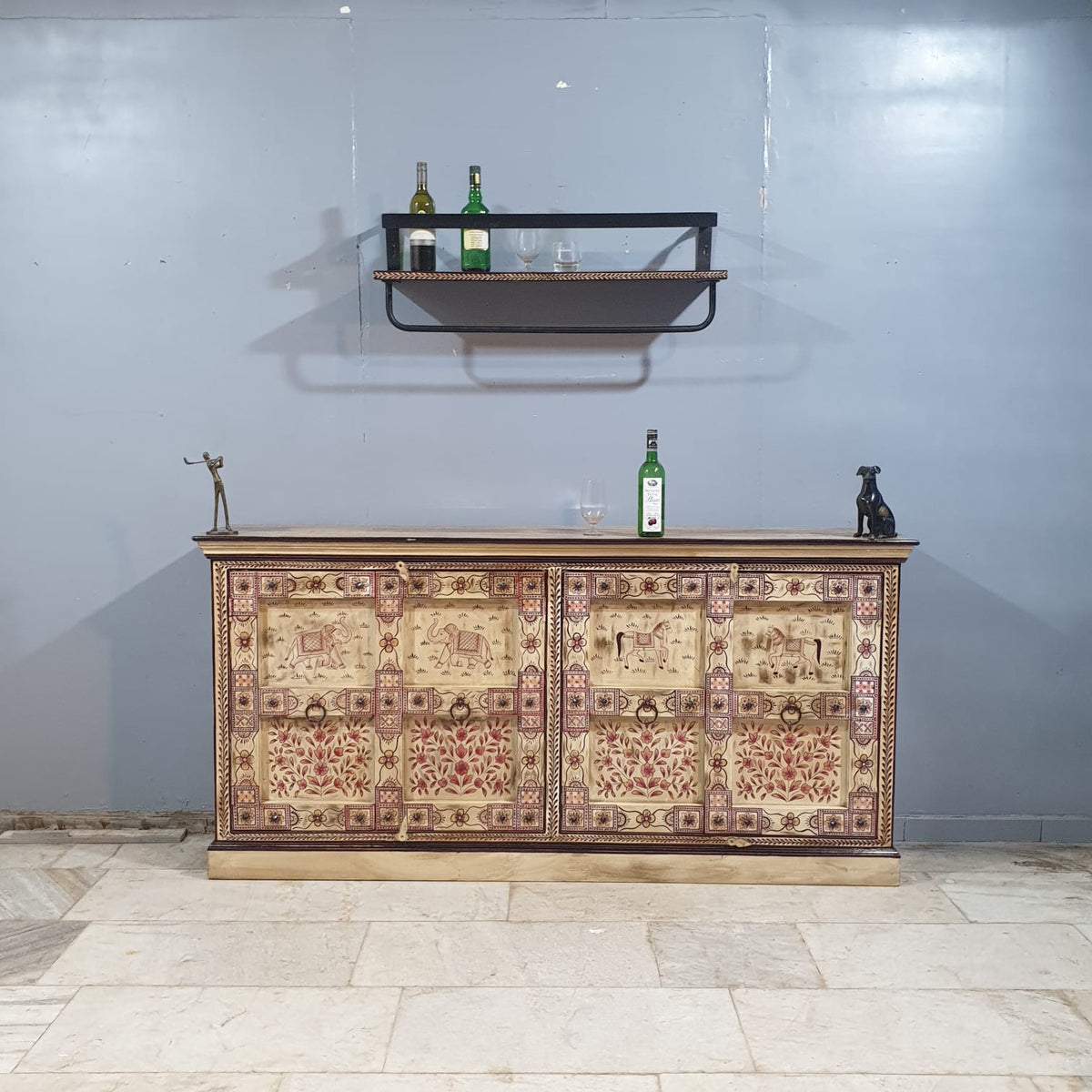 Pandora Indian Floral Hand Painted Solid Wood Sideboard C64