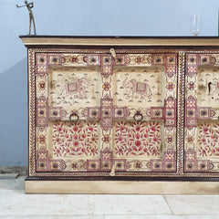 Pandora Indian Floral Hand Painted Solid Wood Sideboard Multicolour