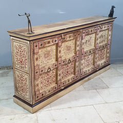 Pandora Indian Floral Hand Painted Solid Wood Sideboard Multicolour