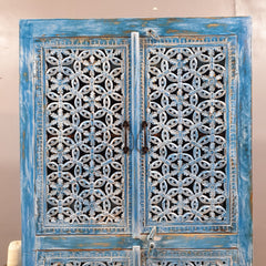 Hand Carved Solid Wood Wardrobe Cabinet 90x40x180 cm Blue