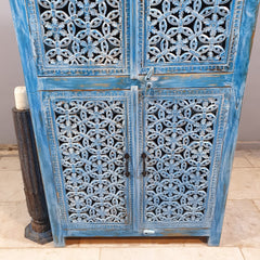 Hand Carved Solid Wood Wardrobe Cabinet 90x40x180 cm Blue