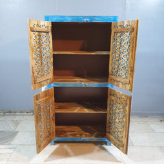 Hand Carved Solid Wood Wardrobe Cabinet 90x40x180 cm Blue