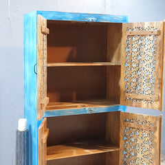 Hand Carved Solid Wood Wardrobe Cabinet 90x40x180 cm Blue
