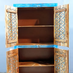 Hand Carved Solid Wood Wardrobe Cabinet 90x40x180 cm Blue
