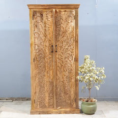 Indian Hand Carved Solid Wood Wardrobe Cabinet 90x40x190 cm