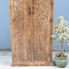 Indian Hand Carved Solid Wood Wardrobe Cabinet 90x40x190 cm