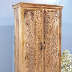 Indian Hand Carved Solid Wood Wardrobe Cabinet 90x40x190 cm