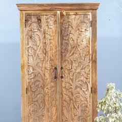 Indian Hand Carved Solid Wood Wardrobe Cabinet 90x40x190 cm