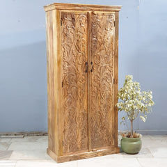 Indian Hand Carved Solid Wood Wardrobe Cabinet 90x40x190 cm