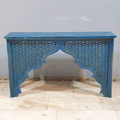 Mehrab Indian Hand Carved Jali Hall Console Table Blue 150x40x90 cm