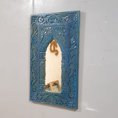 Mehrab Hand Carved Solid Wooden Mirror Frame Blue 57x90 cm