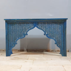 Mehrab Indian Hand Carved Jali Hall Console Table Blue 150x40x90 cm