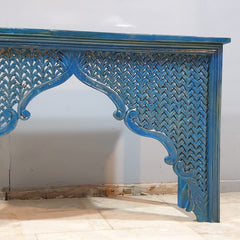Mehrab Indian Hand Carved Jali Hall Console Table Blue 150x40x90 cm