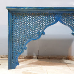 Mehrab Indian Hand Carved Jali Hall Console Table Blue 150x40x90 cm